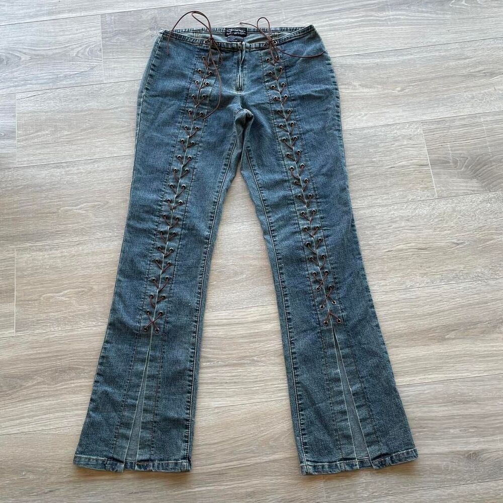 No Boundaries Y2K Vintage sz 7 Women's Lace Uo Low Rise Jeans Flare Boho Western